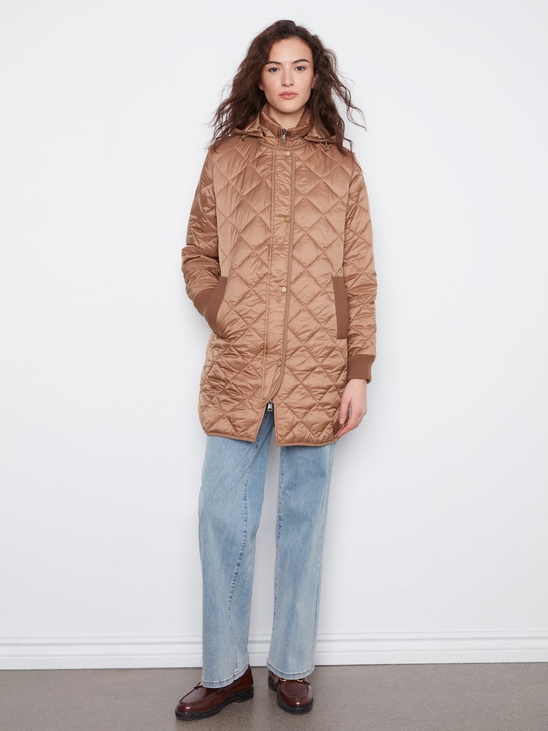 Coat Puffer with Sweater Rib and Removable Hood