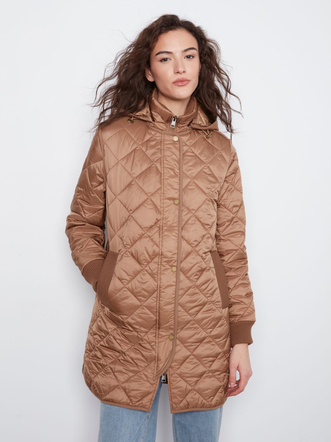 Coat Puffer with Sweater Rib and Removable Hood