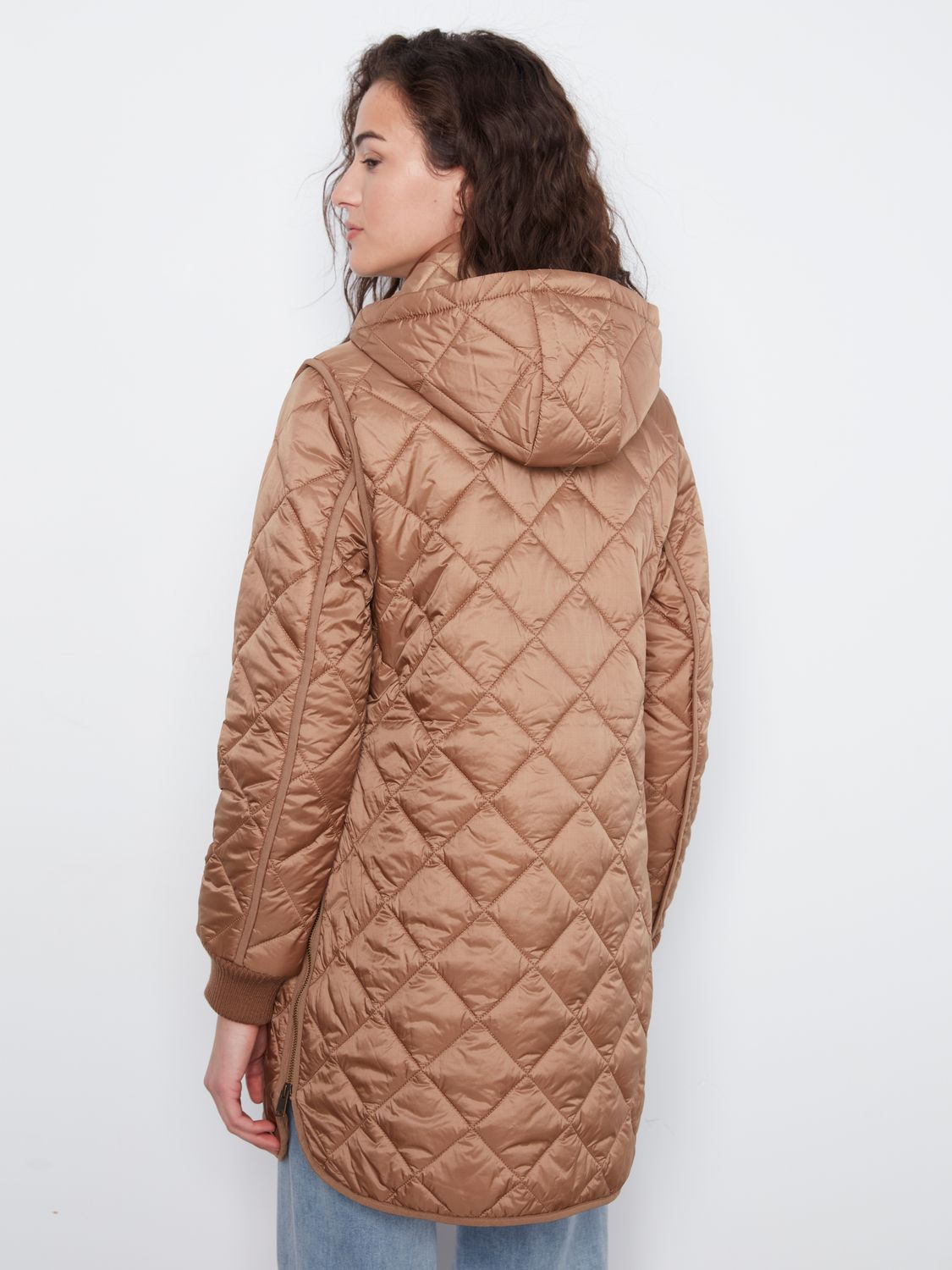 Coat Puffer with Sweater Rib and Removable Hood