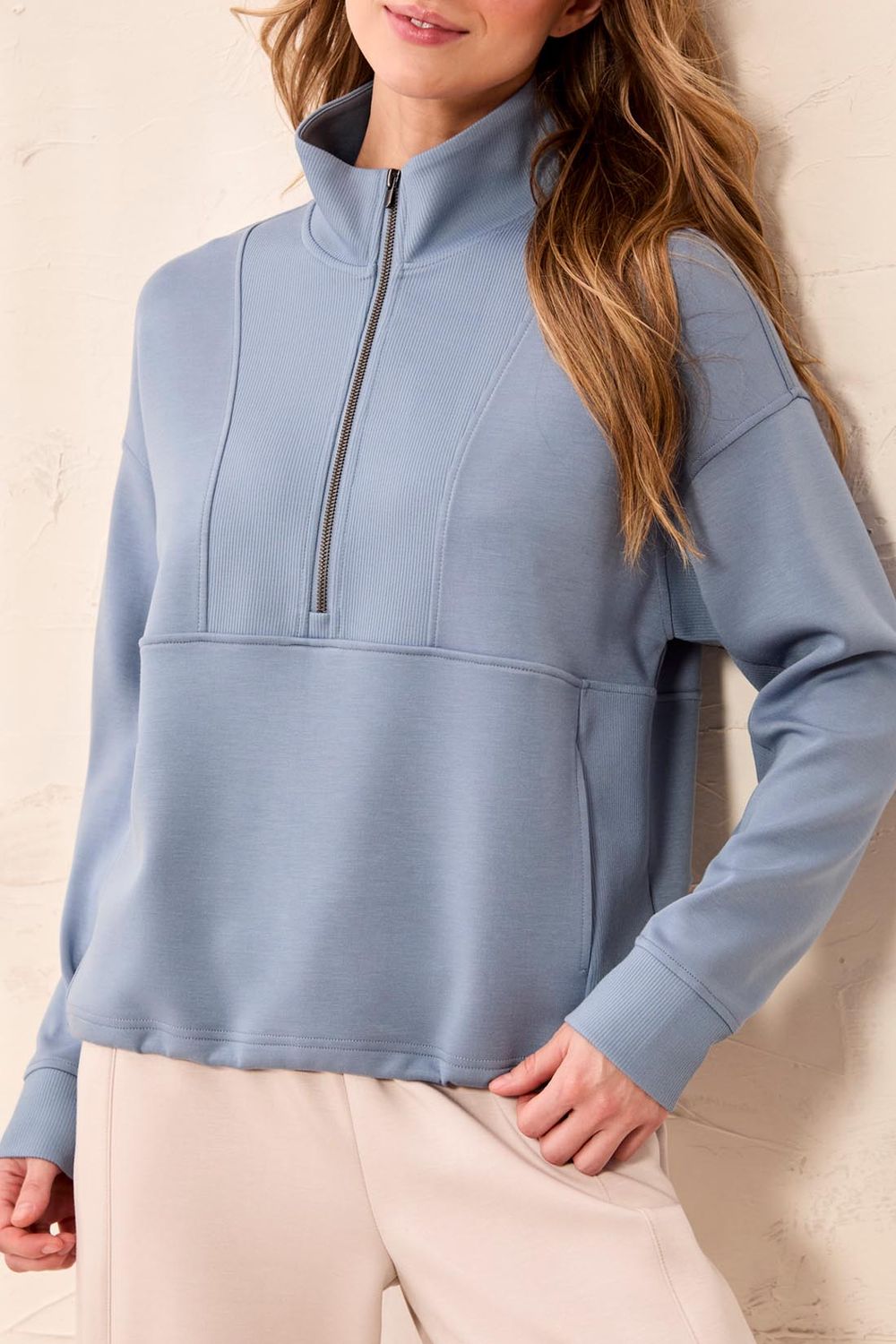 Top Quarter Zip Funnel Neck Techno Lux, Colour: BlueFog, Size: S