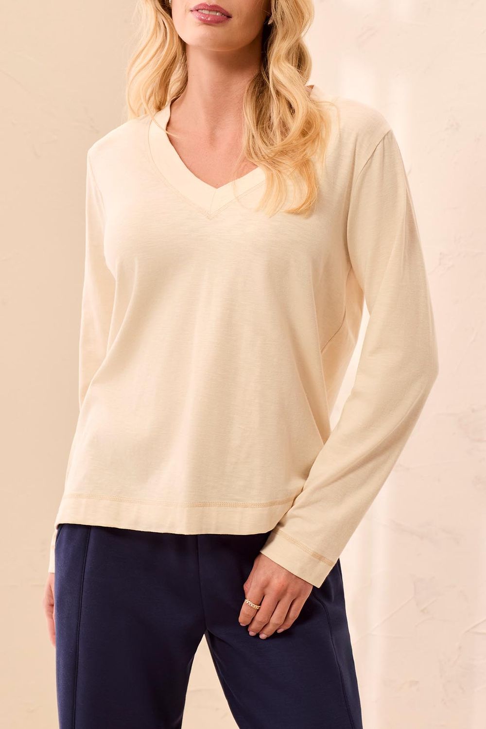 Top L/S V-neck Slub Knit, Colour: MoonStone, Size: S