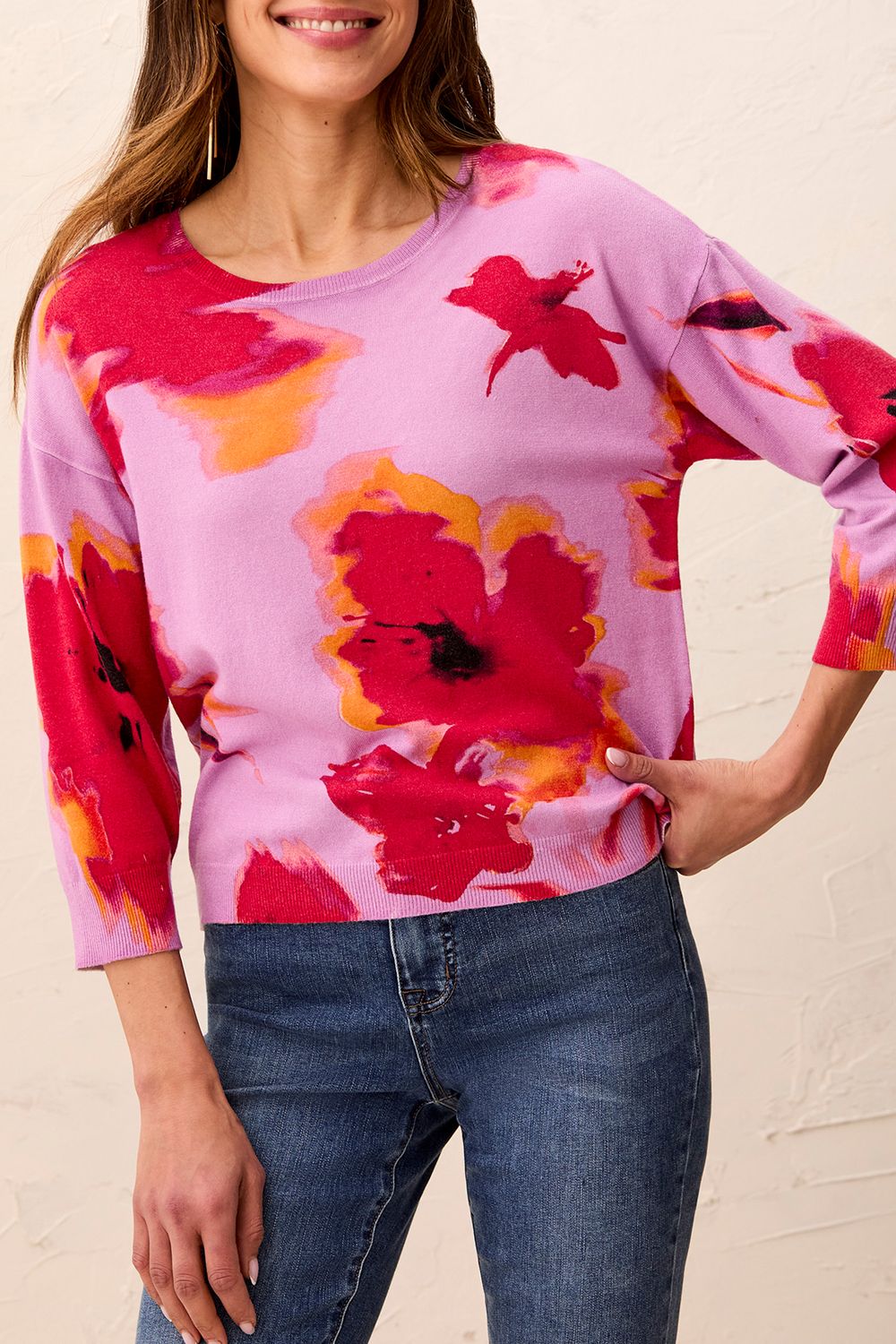 Sweater 3/4 Sleeve Soft Yarn