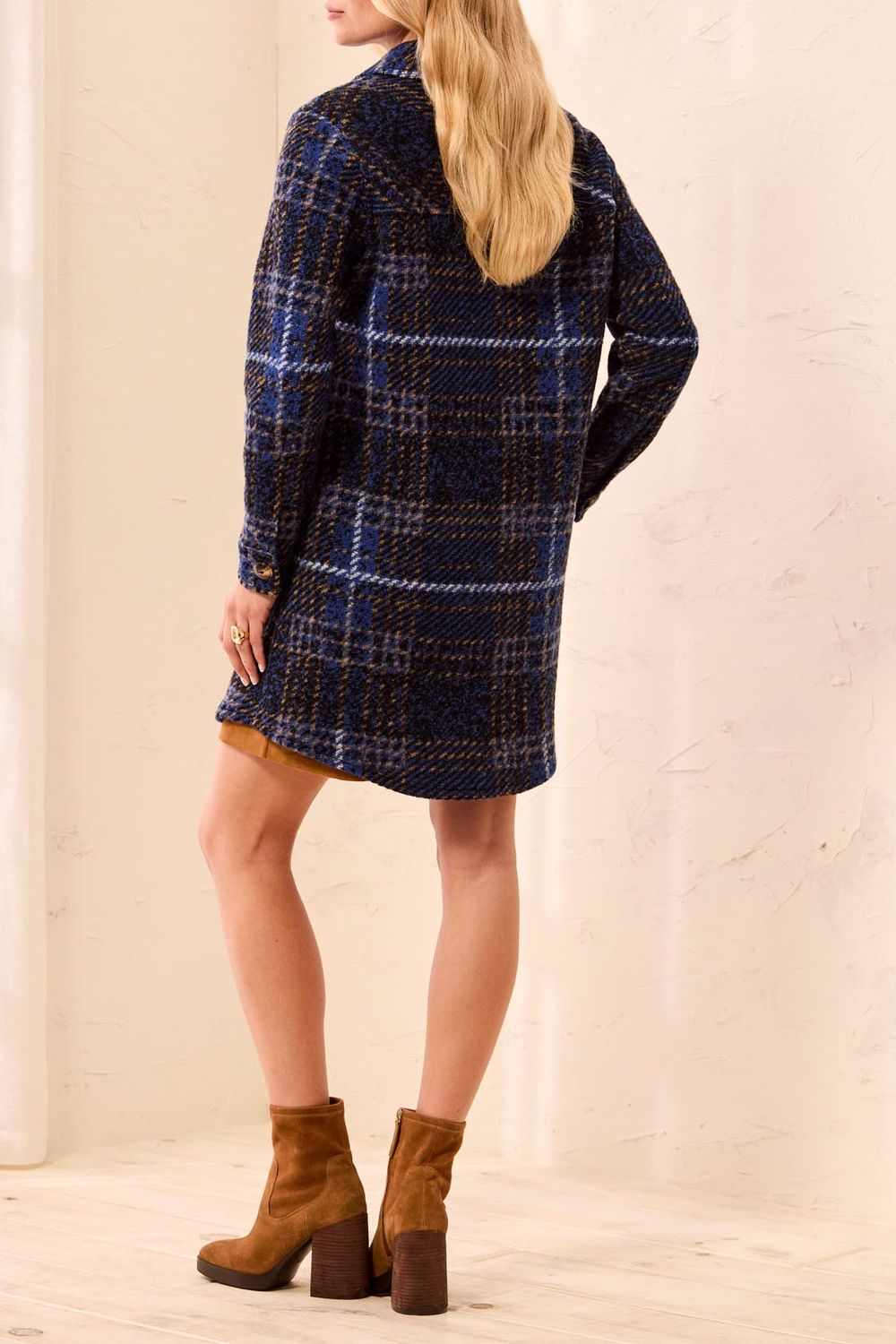 Jacket Knit Plaid Notch Collar