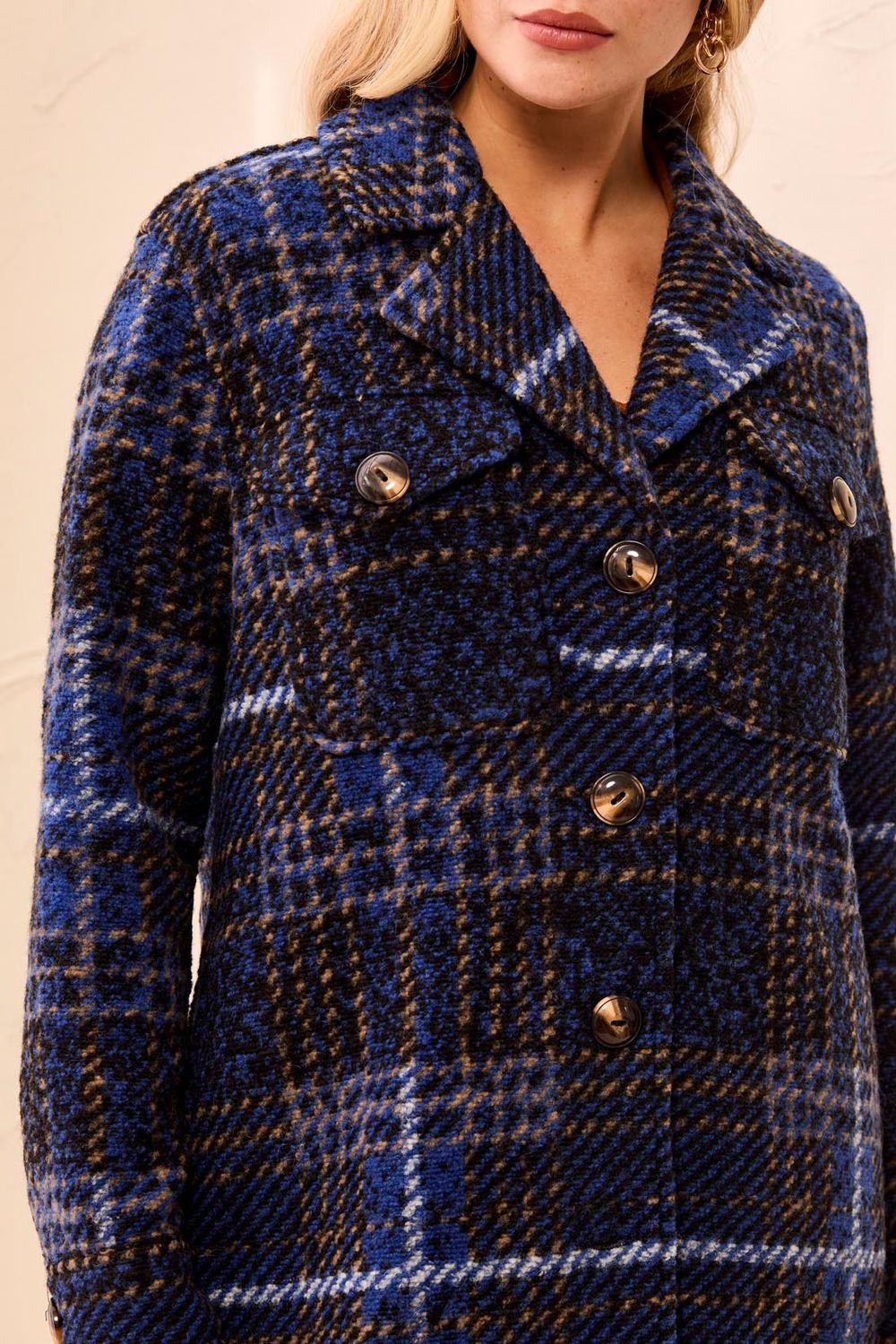 Jacket Knit Plaid Notch Collar