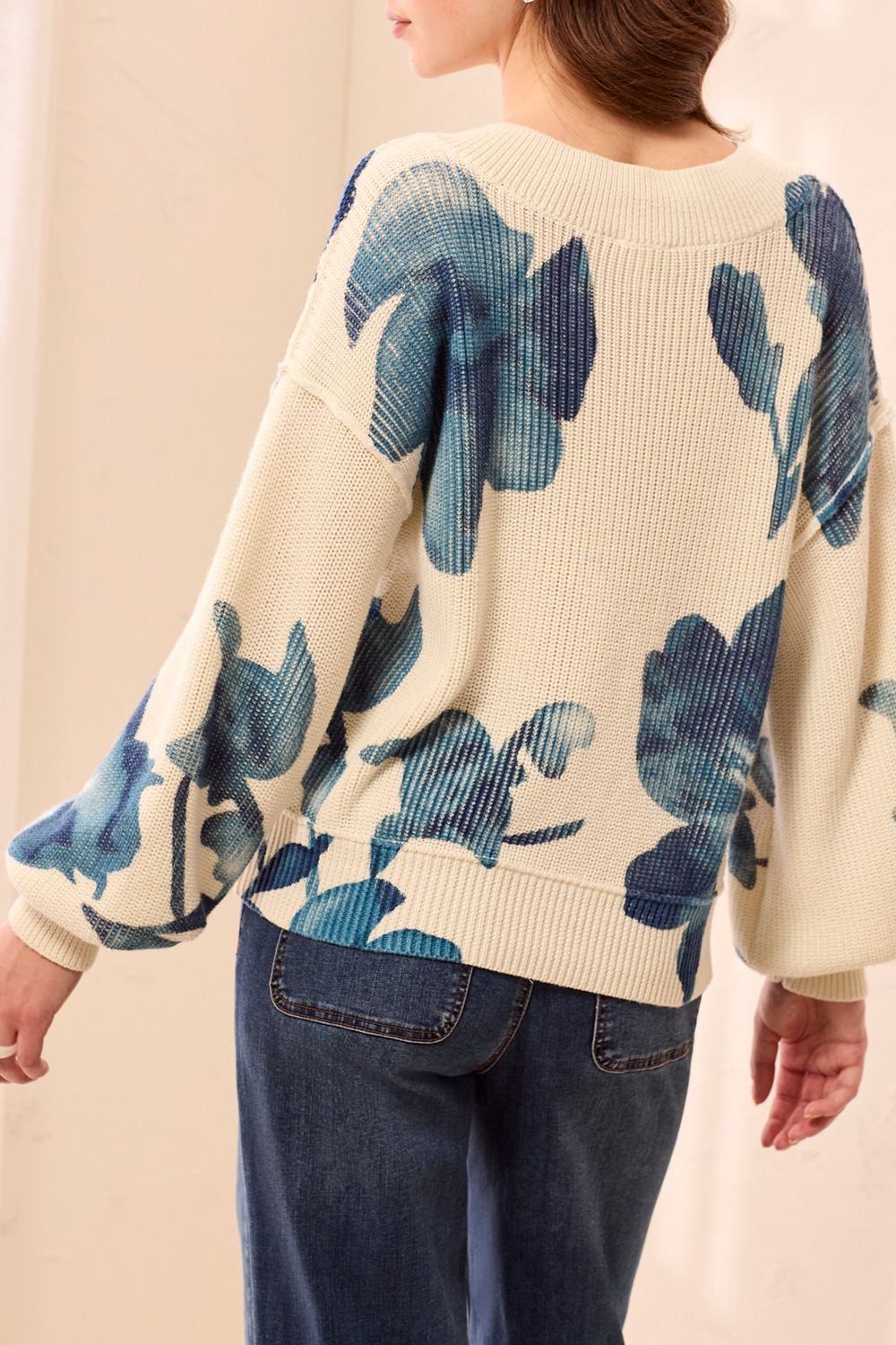 Sweater V-Neck drop Shoulder Puff Sleeve