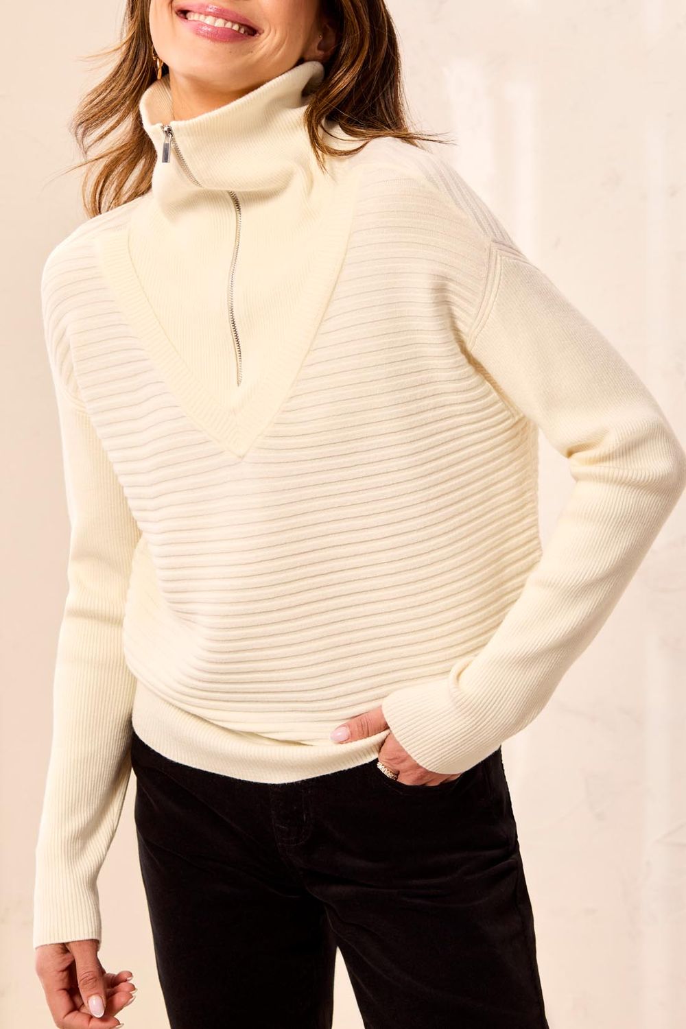 Sweater Soft Touch Zip Up V-Neck