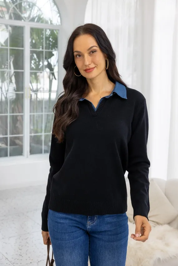 Sweater Willow Denim-Knit, Color: Black, Size: S/M