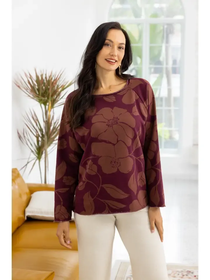 Top Danielle French Terry, Colour: Wine, Size: O/S