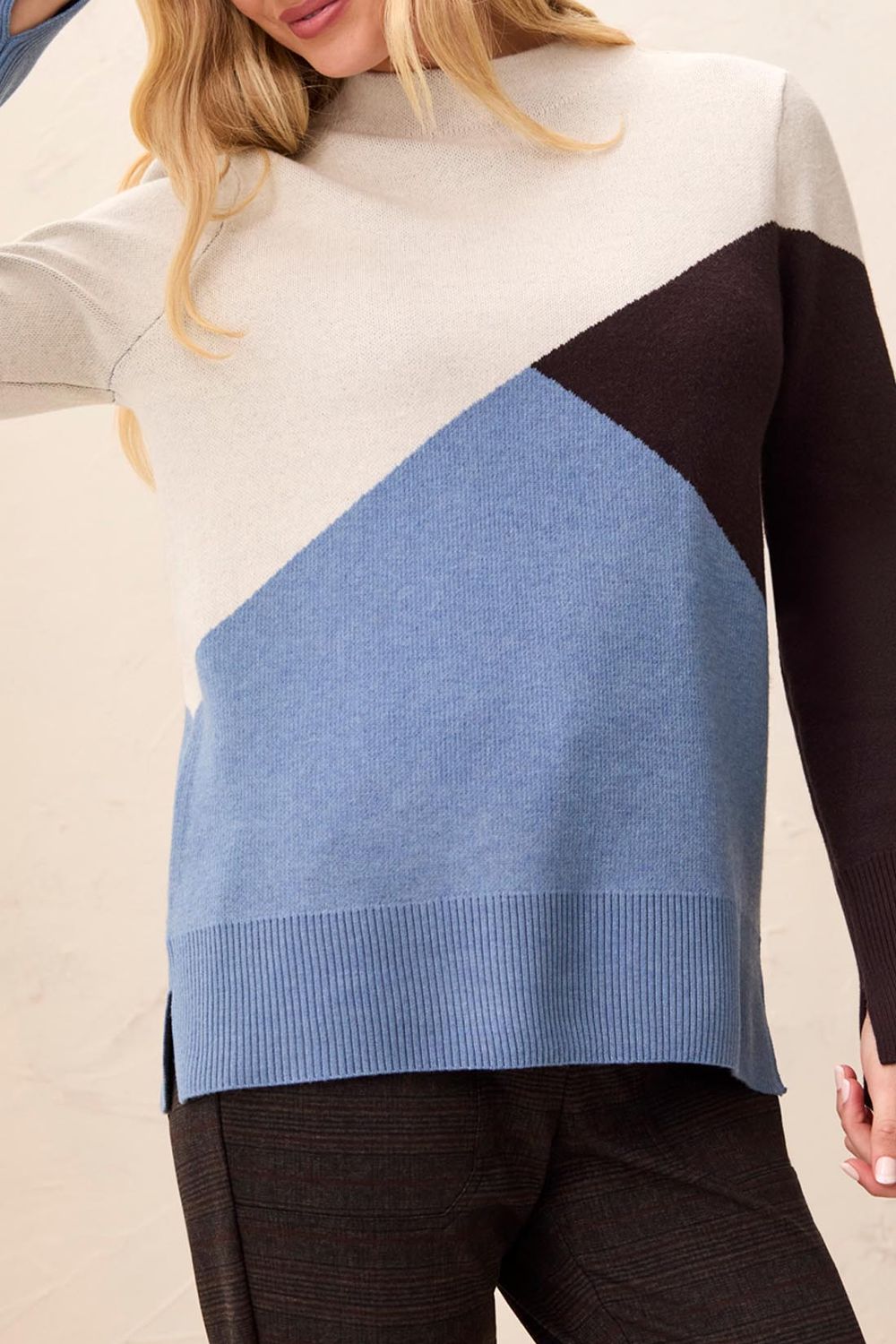 Sweater Knit  Mock neck Color Block