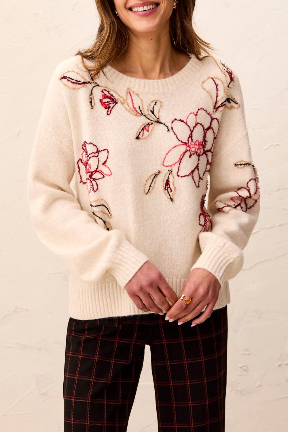 Sweater Crew Neck Eyelash Embroidered
