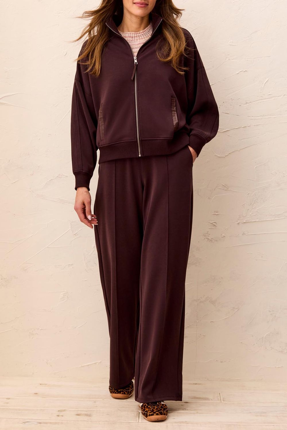 Pant Modal Wide Leg with Pintucks, Colour: SaddleBrown, Size: S