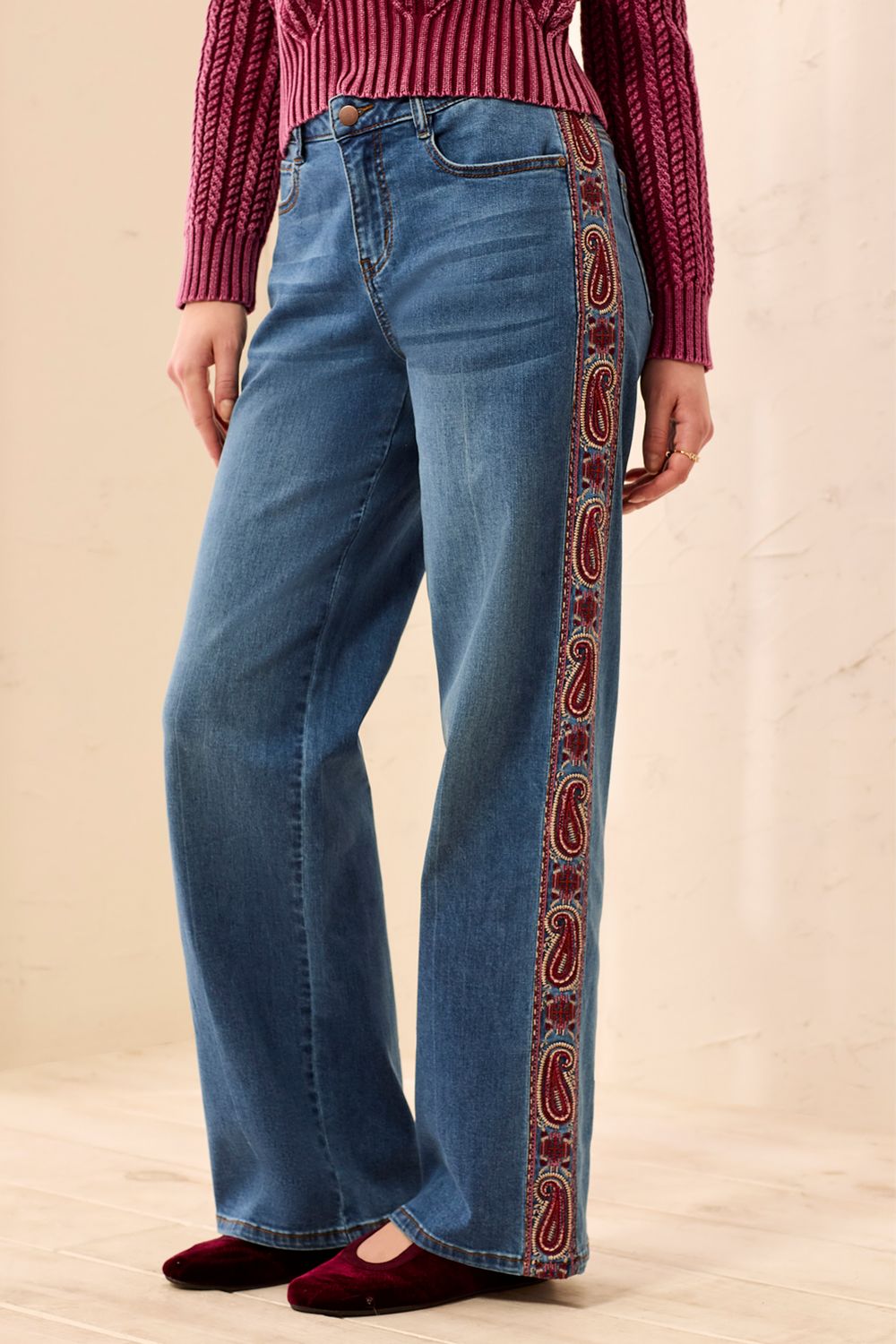 Jean Audrey wide Leg with Paisley Embroidery
