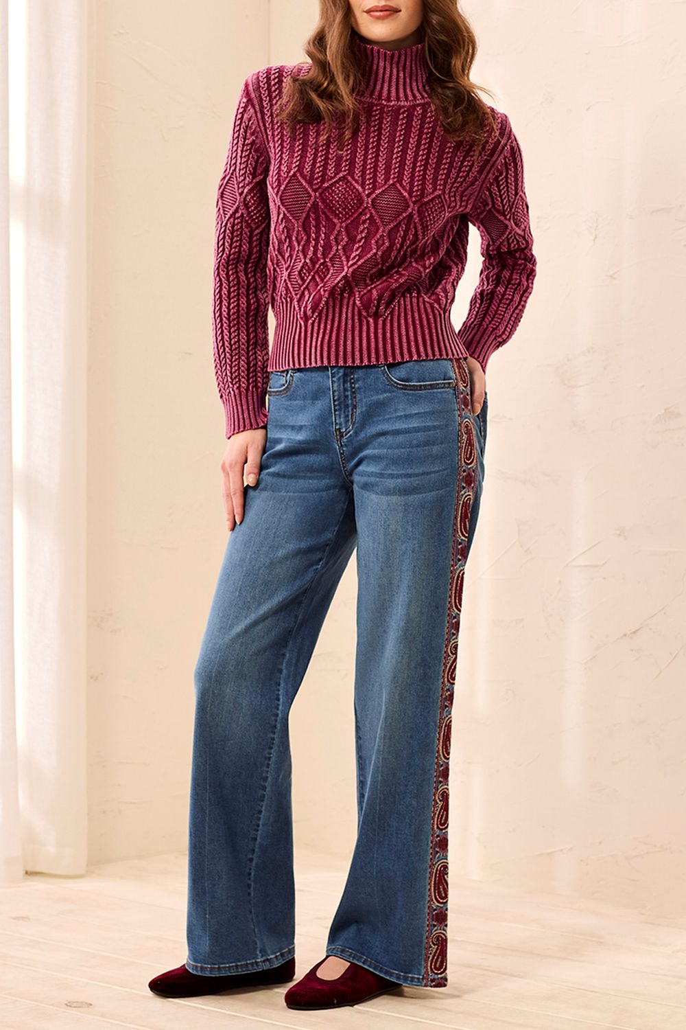 Jean Audrey wide Leg with Paisley Embroidery