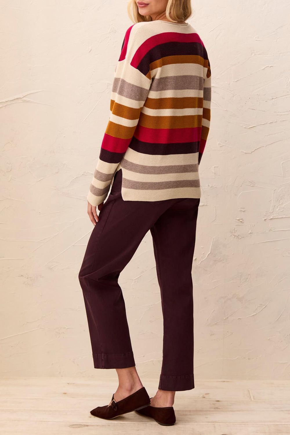 Sweater U neck Long Sleeve Waffle Knit