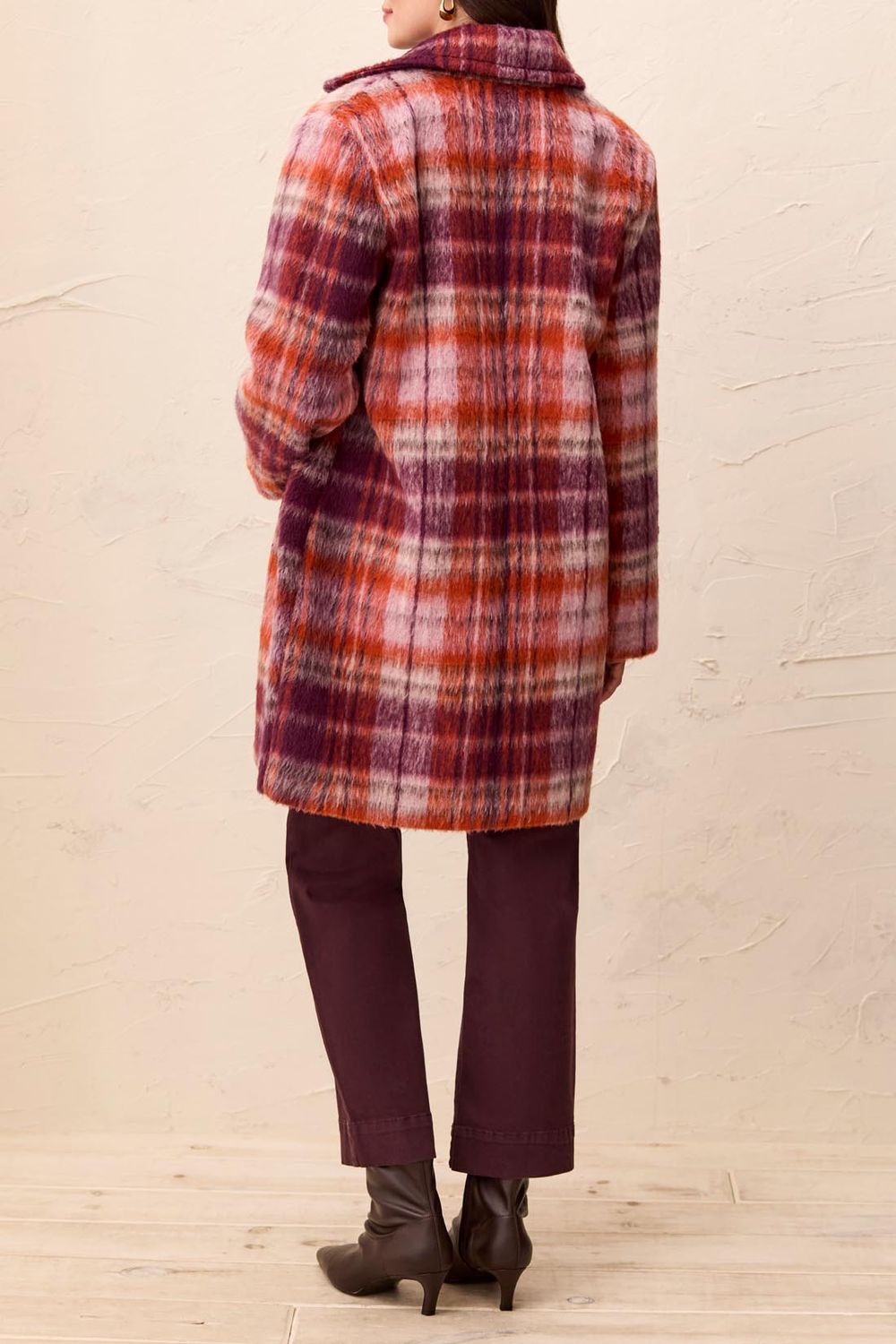 Coat Single Breasted Fuzzy textured Plaid