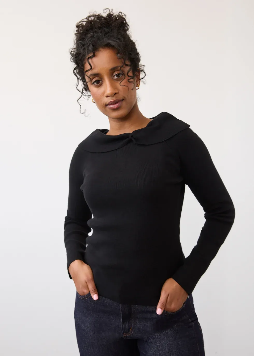 Sweater Long Sleeve Off Shoulder, Colour: Black, Size: S