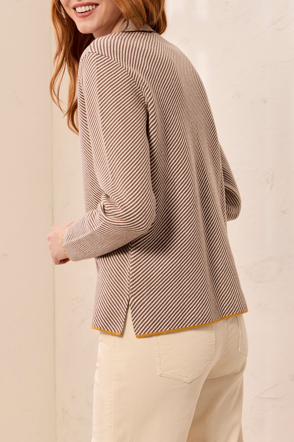Sweater Diagonal Stripe Split Neck
