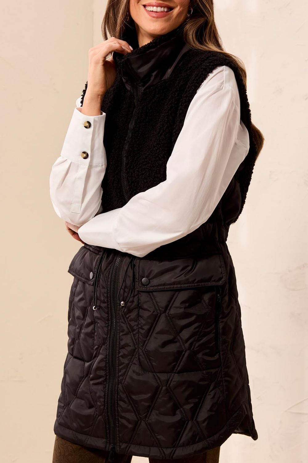 Vest Mixed media  Quilted Sherpa, Colour: Black, Size: S