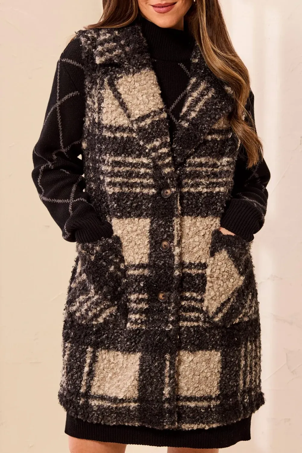 Vest Button front Boucle Knit, Color: Fossil, Size: S