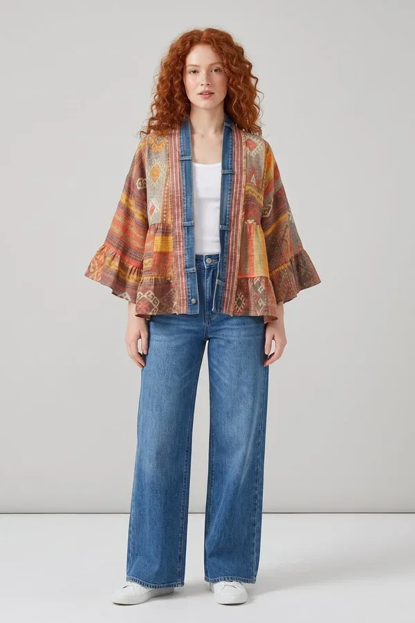Brooke Patchwork Cardigan, Colour: Boho Patchwork, Size: O/S