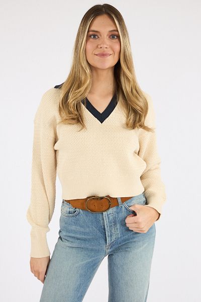 Mozart Contrast Knit, Color: 11-ECRU-MARINE, Size: XS