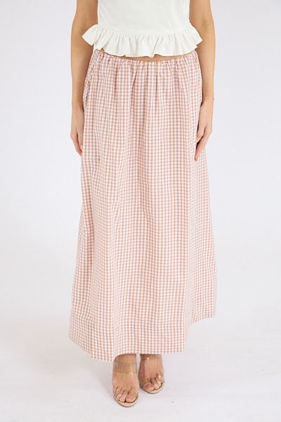 Petite Gingham Ruched Midi Skirt