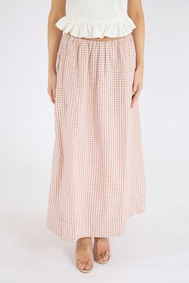 Petite Gingham Ruched Midi Skirt