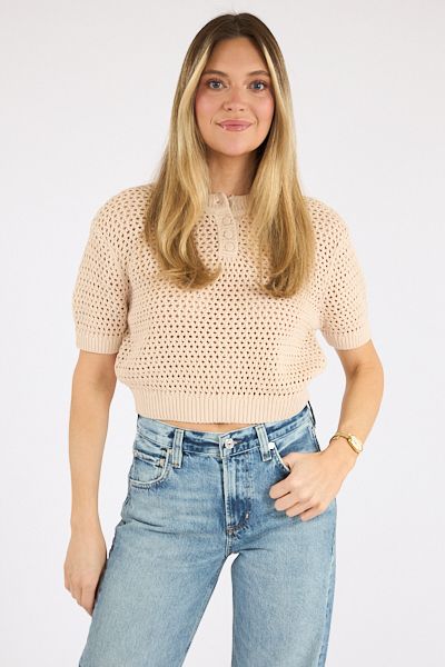 Teddy All Over Knit Short Sleeve Top