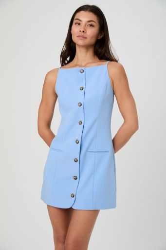 Azra Twill Square Neck Dress, Color: 47-BLUE HYDRANGEA, Size: 2