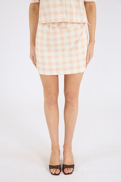Aspen Linen Gingham Belted Skirt
