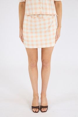 Aspen Linen Gingham Belted Skirt