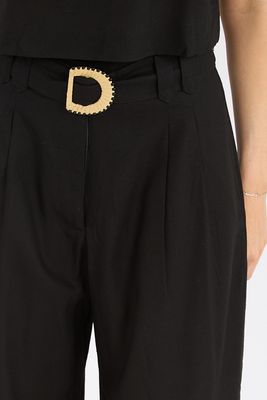 Embroidered Buckle Pants