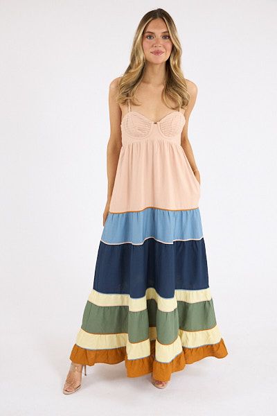 Colored Mix Pleated Sleeveless Maxi Dress