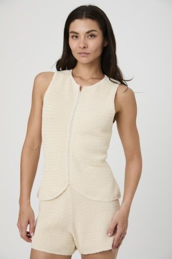 Mozart Crochet Texture Vest, Color: 20-ECRU, Size: XS