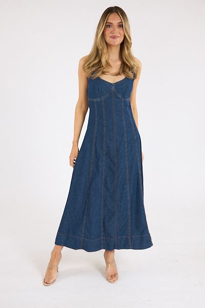 Denim Bustier Midi Dress