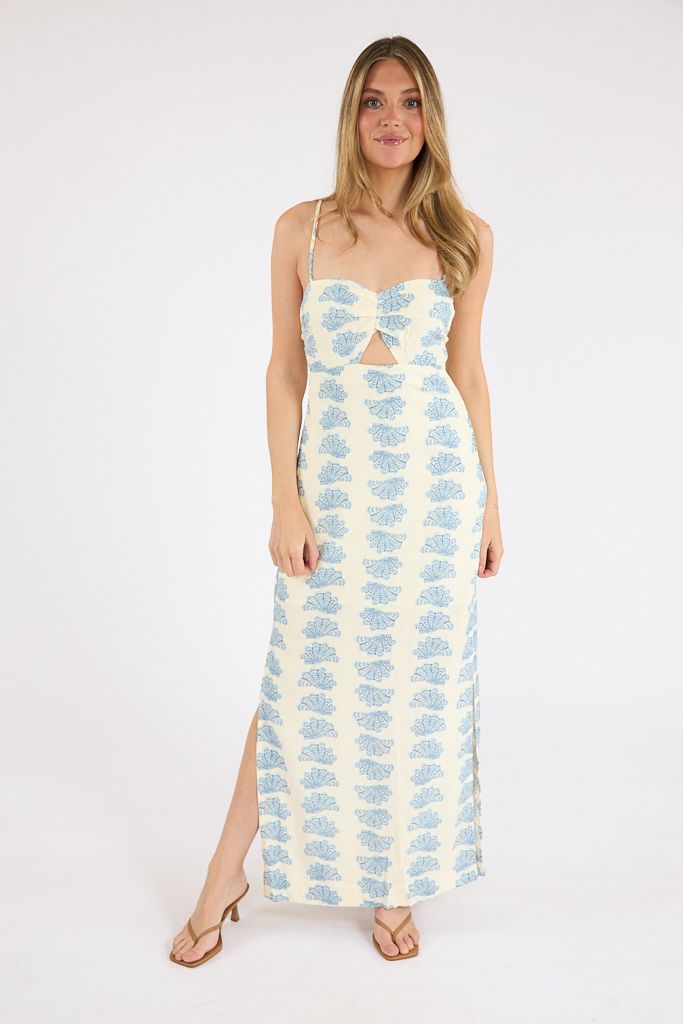 Beige Shell Embroidered Buckle Dress