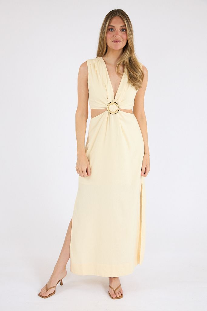 Cut Out Linen Maxi Dress