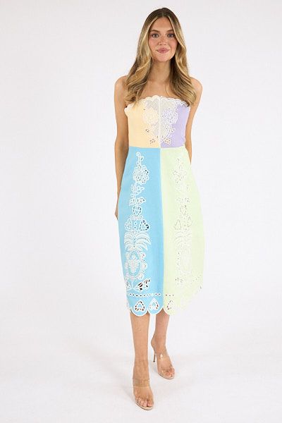 Multicolor Embroidery Sleeveless Midi Dress