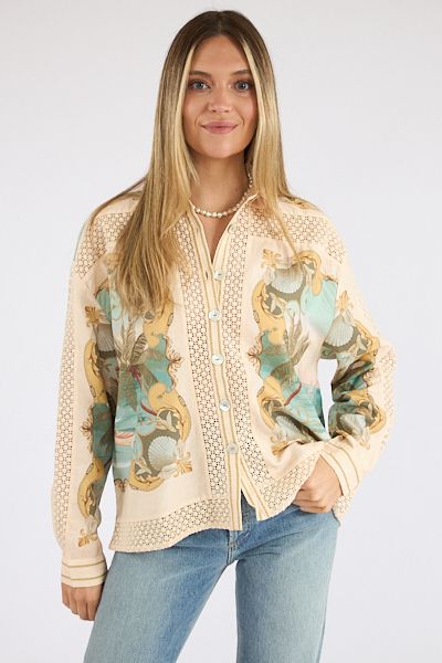 Royal Sea Multicolor Crochet Detail Shirt