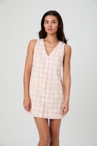 ​Aspen Linen Gingham Mini Dress, Color: 11-SEASHELL GHINGHAM, Size: 2