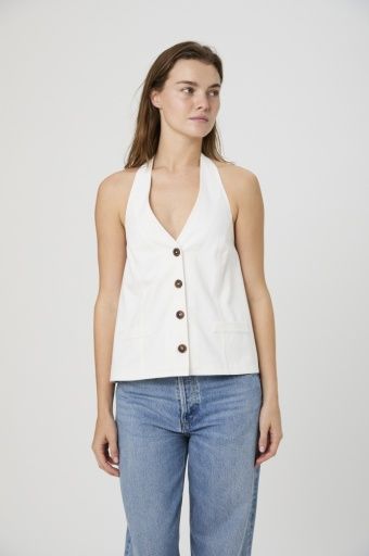 Keller Cotton Twill Boxy Halter, Color: 10-SUMMER WHITE, Size: XS