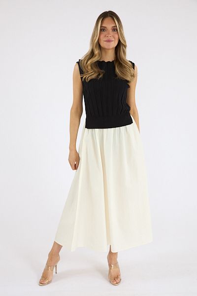 Boatneck Knit Bodice Midi