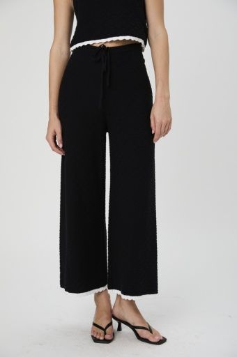 Teddy Diamond Knit Crop Pants, Color: 02-BLACK-SUMMER WHITE, Size: XS