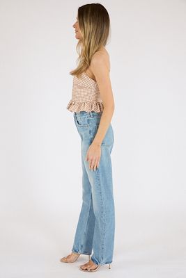 Lilah Stretch Cotton Gingham Ruffle Peplum Top