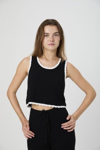 Teddy Diamond Knit Contrast Cami, Color: 02-BLACK-SUMMER WHITE, Size: XS
