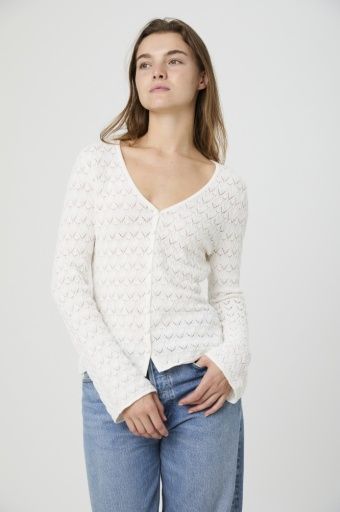 Mozart Heartleaf Crochet Long Sleeve Top, Color: 12-SUMMER WHITE, Size: XS