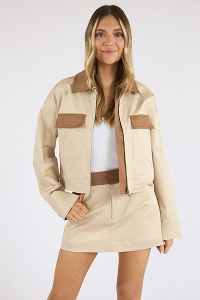 The Monica Jacket, Color: beige w/ khaki con, Size: XS