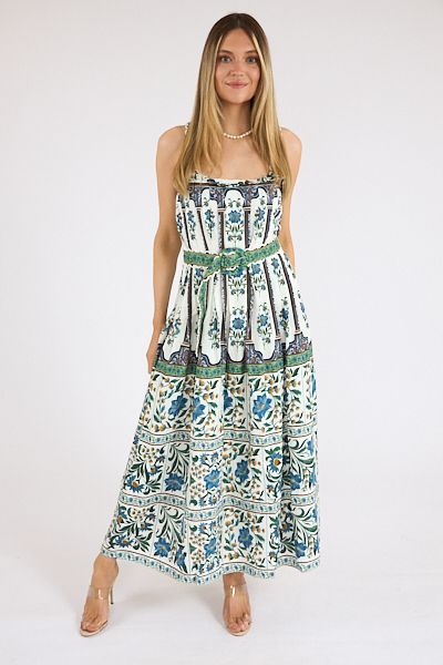 Maneola Off White Sleeveless Belt Maxi
