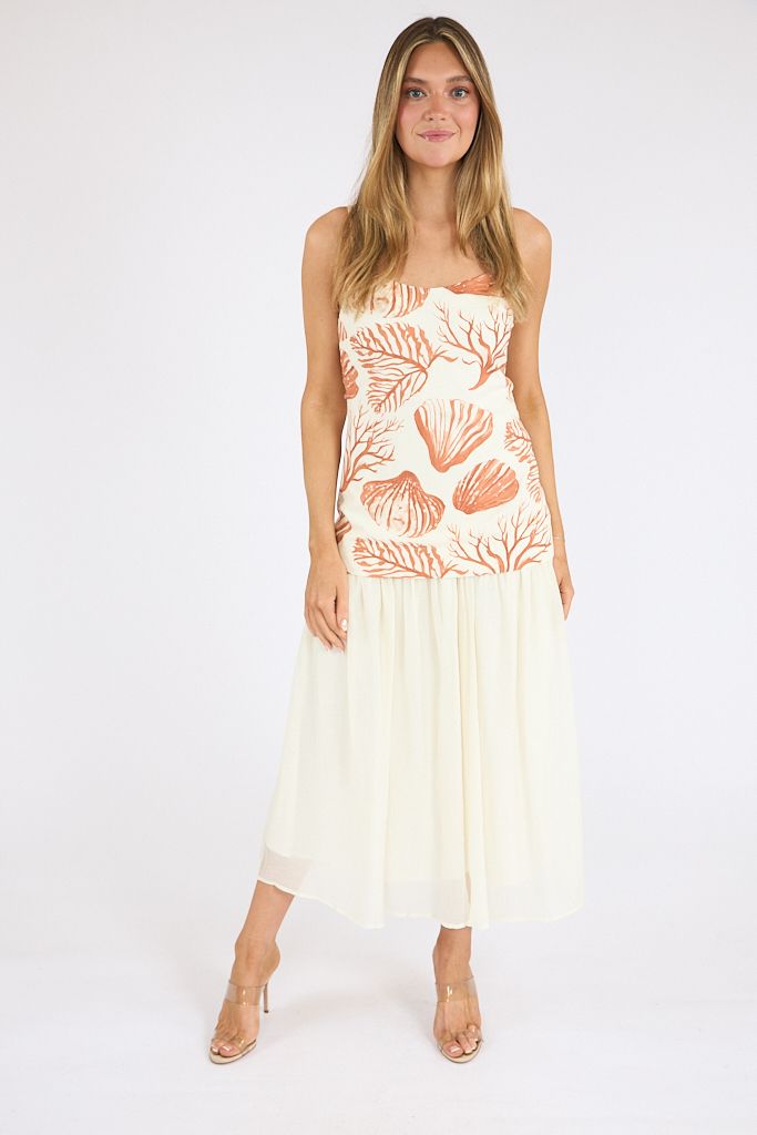 Spaghetti Strap Seashell Midi Dress