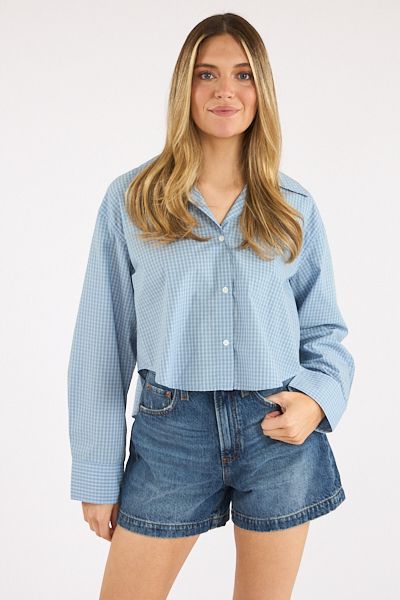 Ana Cropped Shirt in banker blue plaid